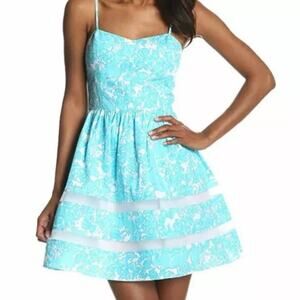 Lilly Pulitzer Women's Ollie Floral Fit & Flare Mini Dress Size 0 Turquoise Blue